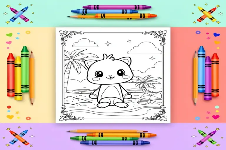cute beach coloring pages for kids - Free Printable Coloring Page