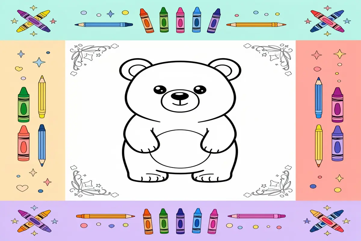 cute bear coloring pages for kids - Free Printable Coloring Page