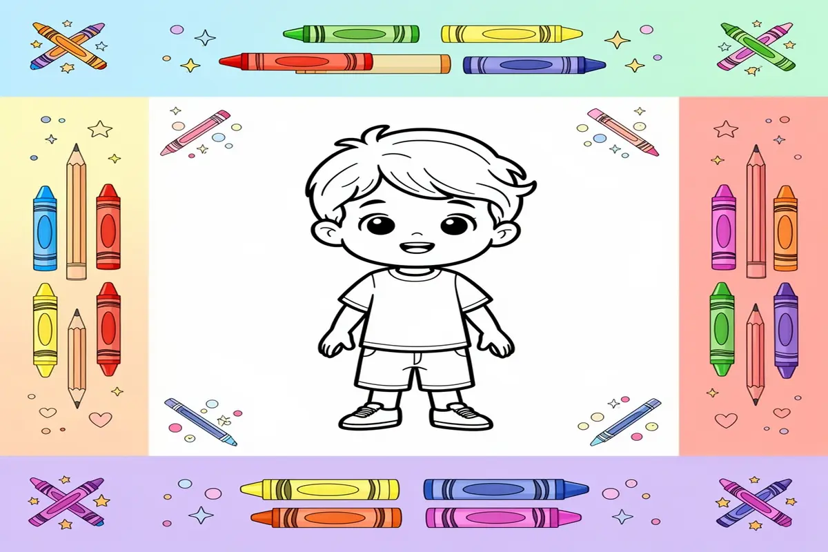 cute boy coloring pages for kids - Free Printable Coloring Page