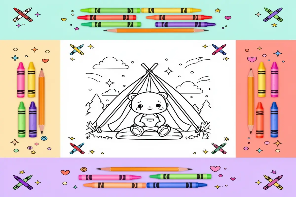 cute camping coloring pages for kids - Free Printable Coloring Page