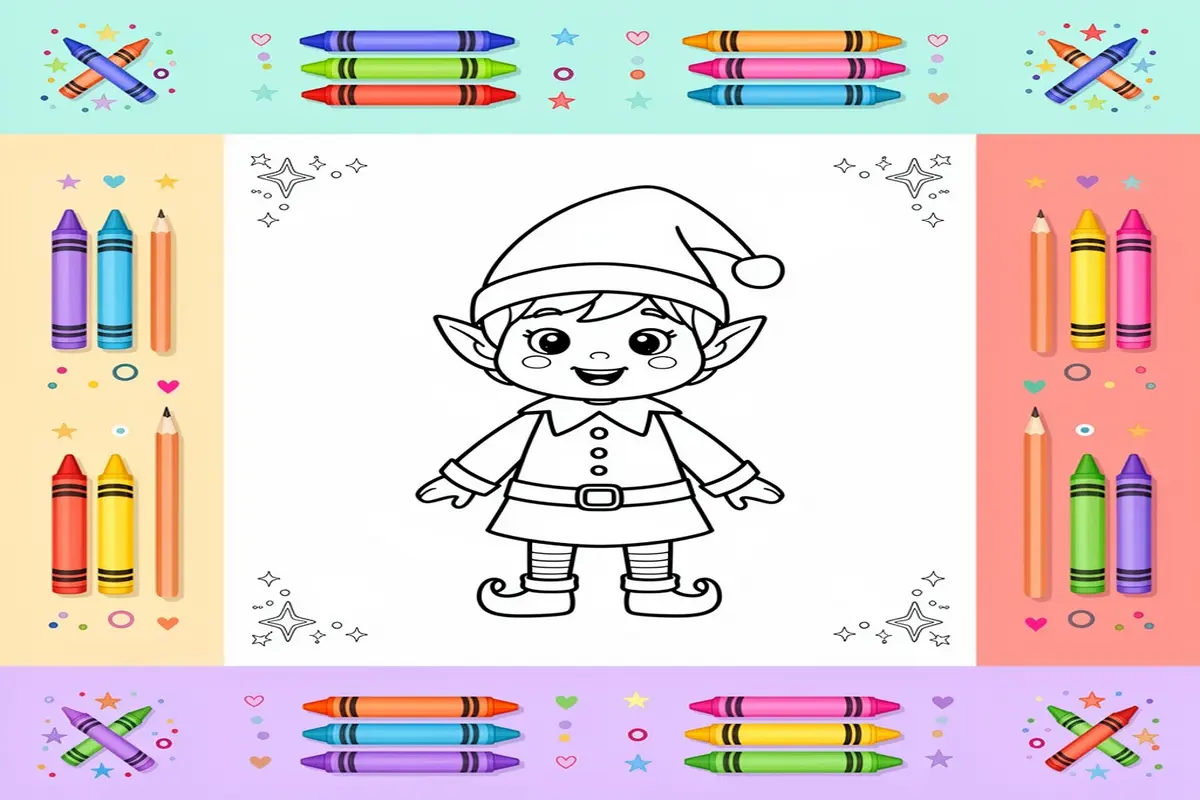 elf coloring pages for kids - Free Printable Coloring Page