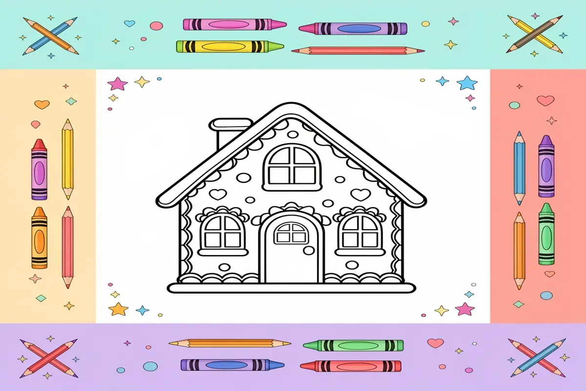 gingerbread house coloring pages for kids - Free Printable Coloring Page