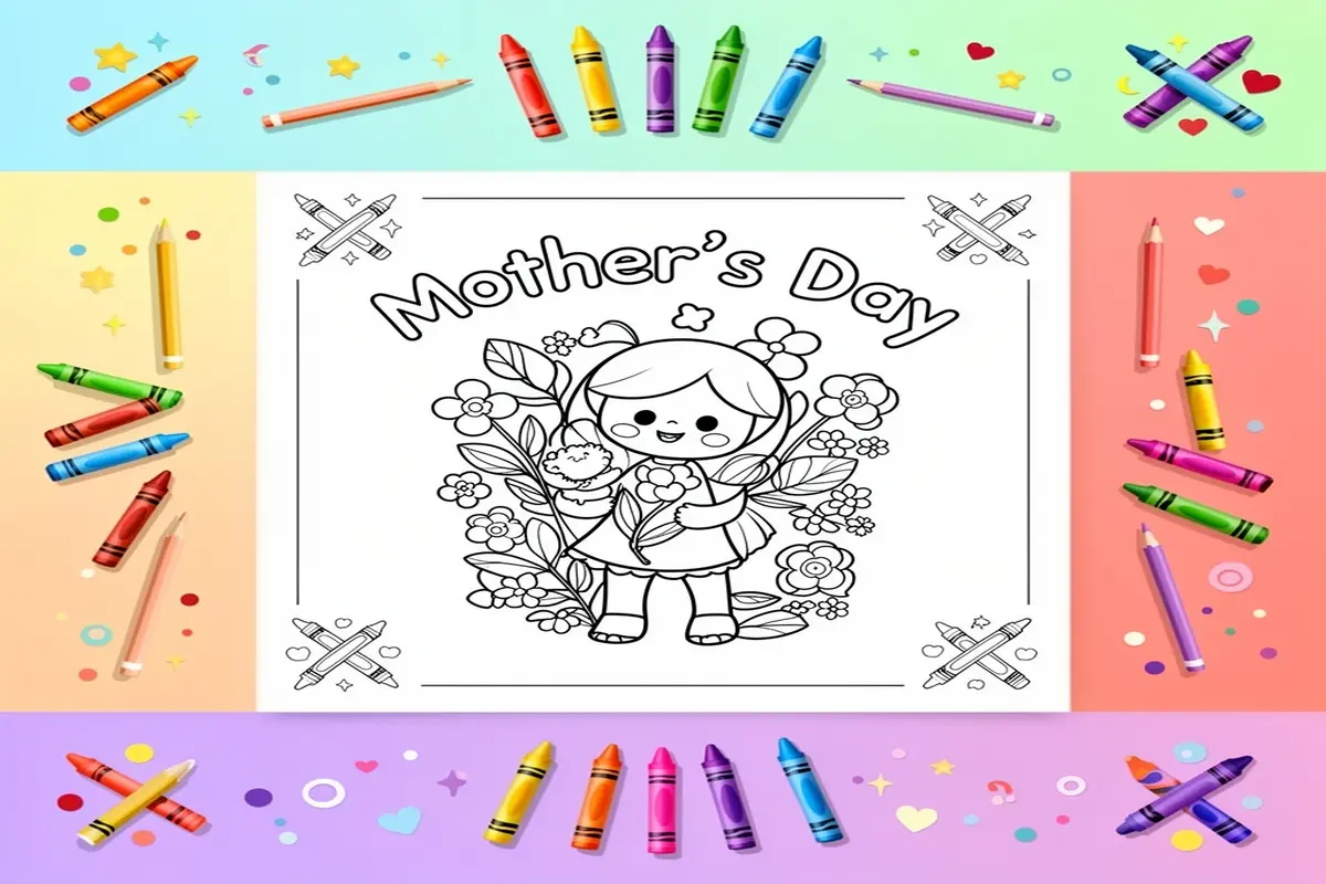 happy mother's day coloring page for kids - Free Printable Coloring Page