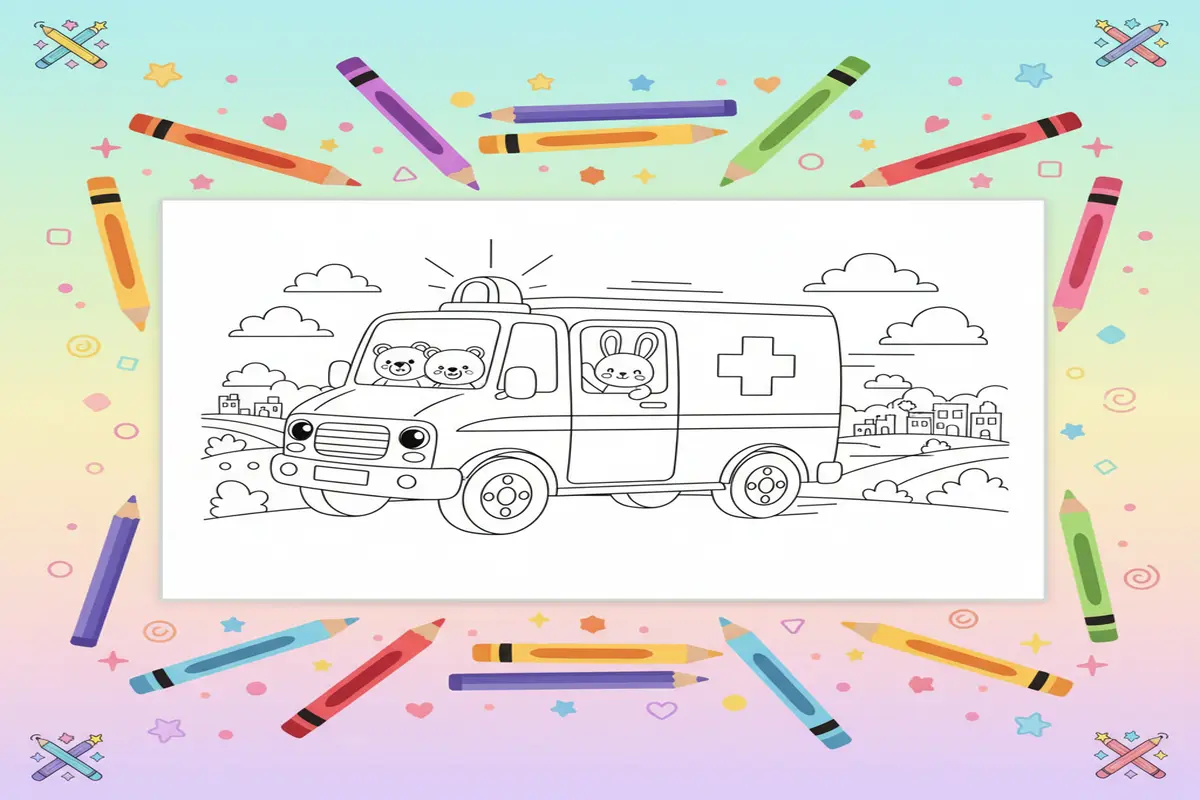 ambulance coloring pages for kids - Free Printable Coloring Page