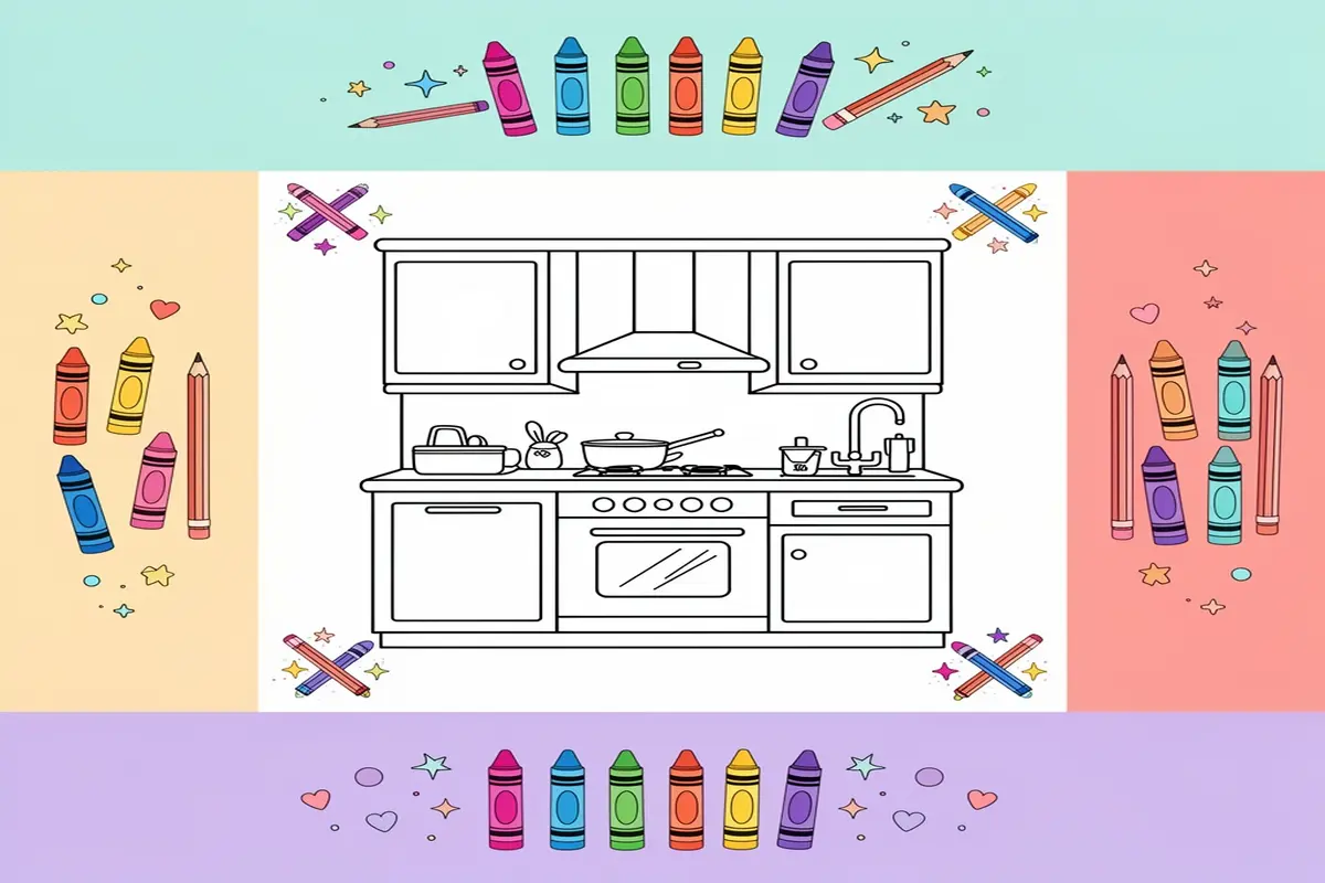 kitchen coloring pages for kids - Free Printable Coloring Page