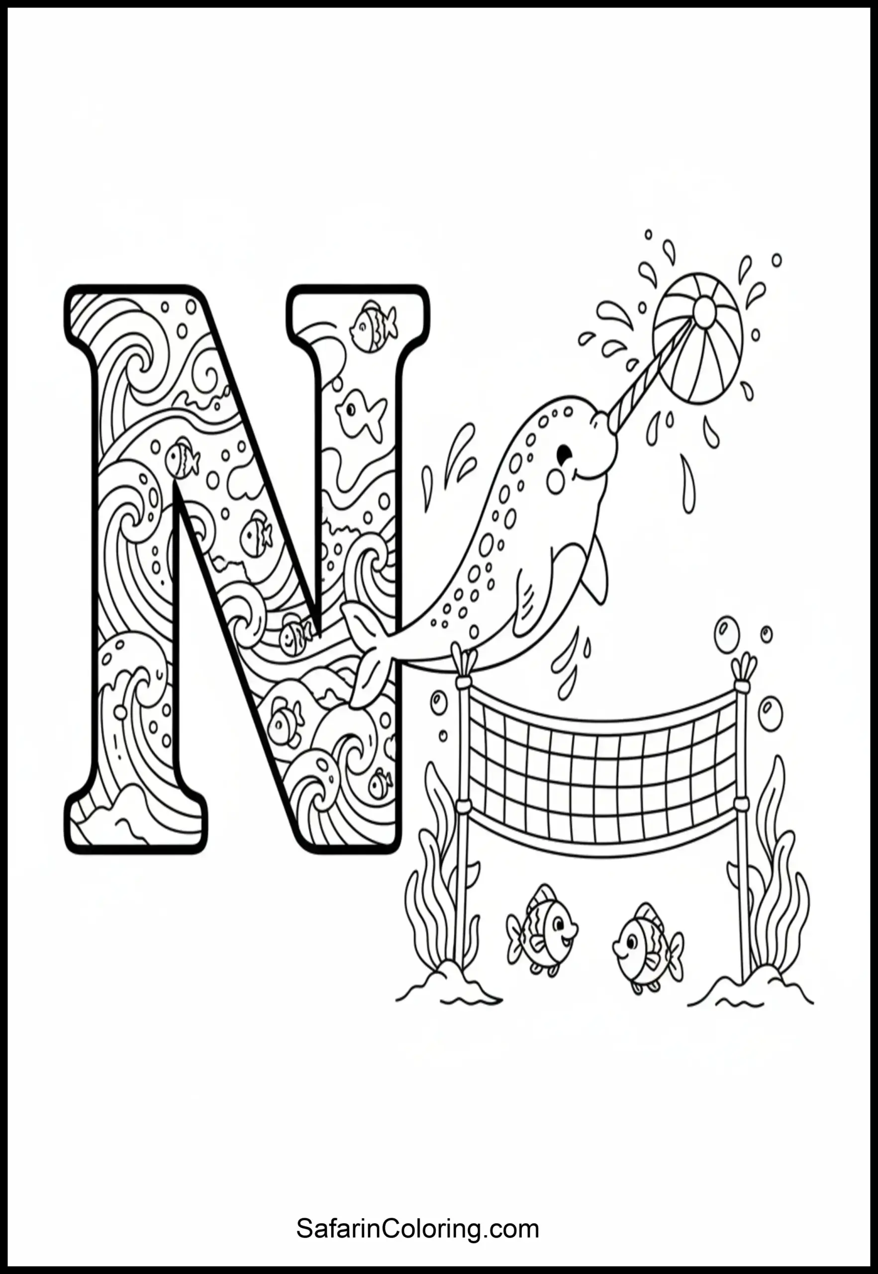 Letter N Narwhal Netball Scaled