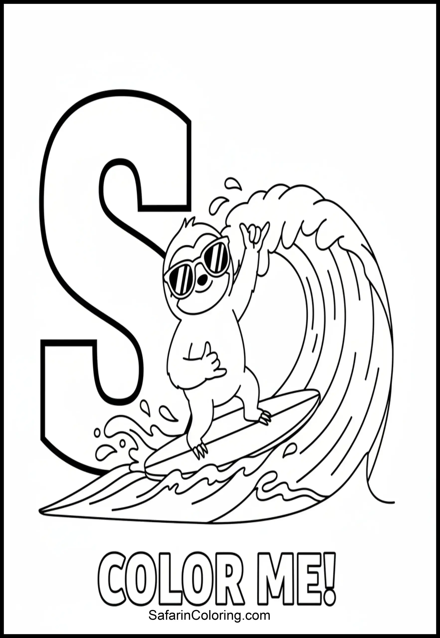 Letter S Sloth Surfing Scaled