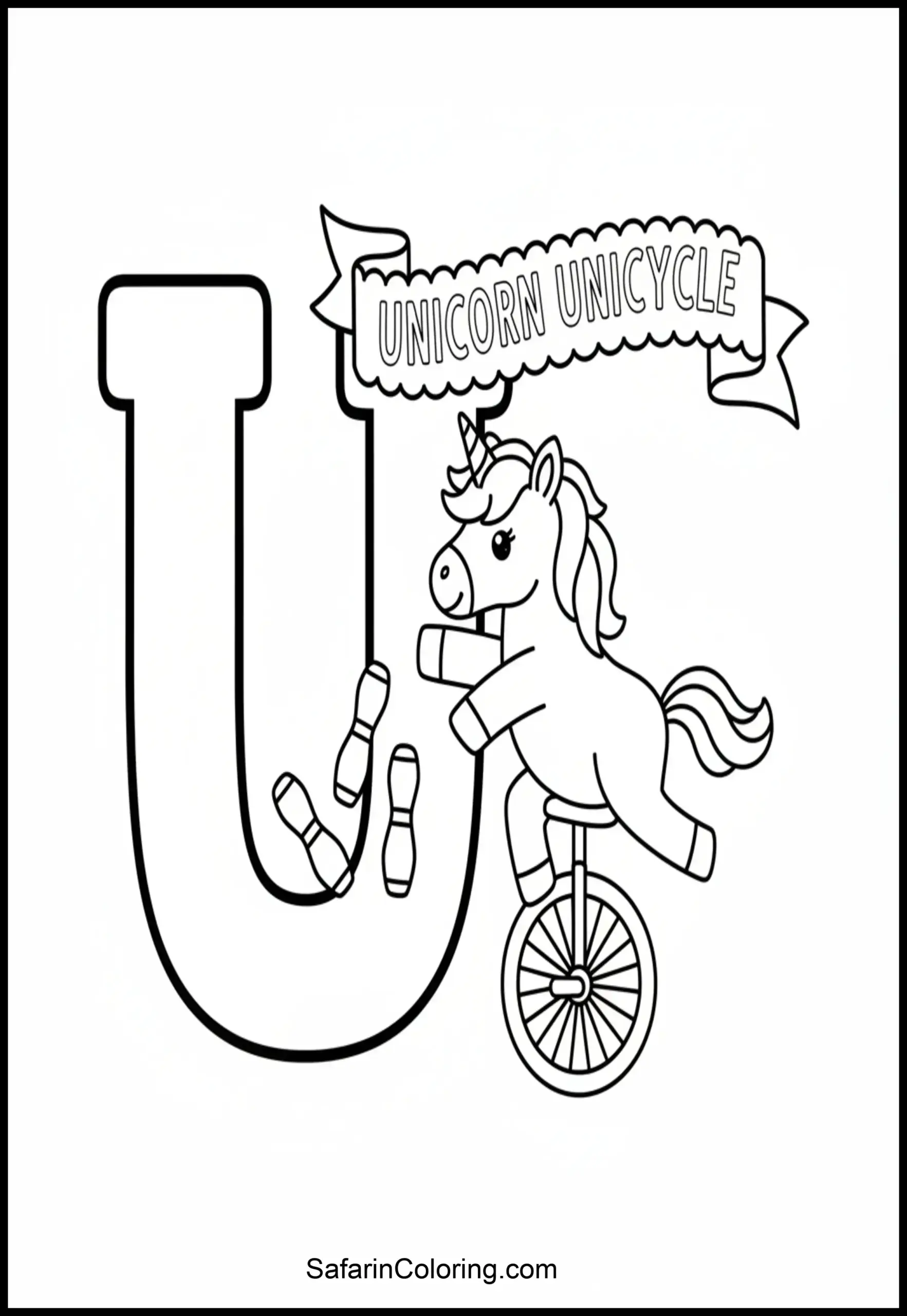 Letter U Unicorn Unicycle Scaled