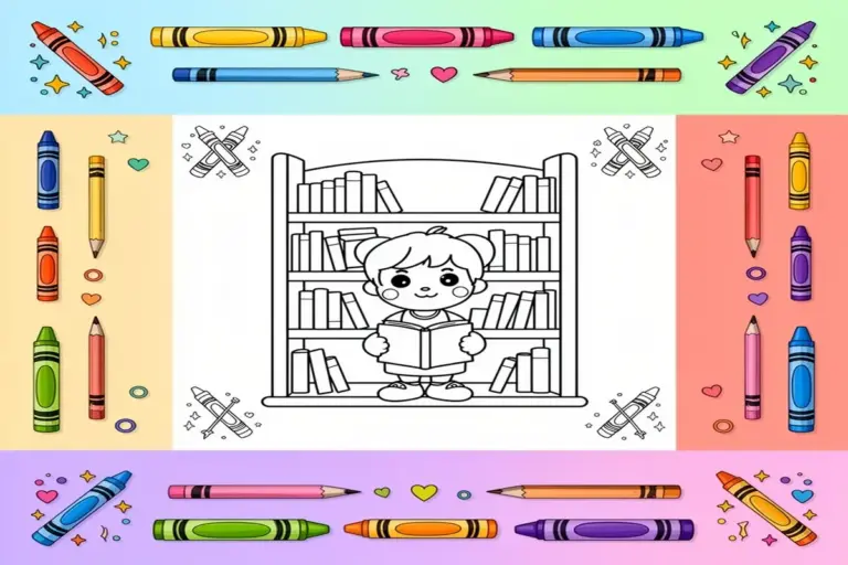 library coloring pages for kids - Free Printable Coloring Page