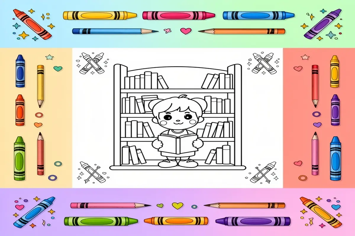 library coloring pages for kids - Free Printable Coloring Page