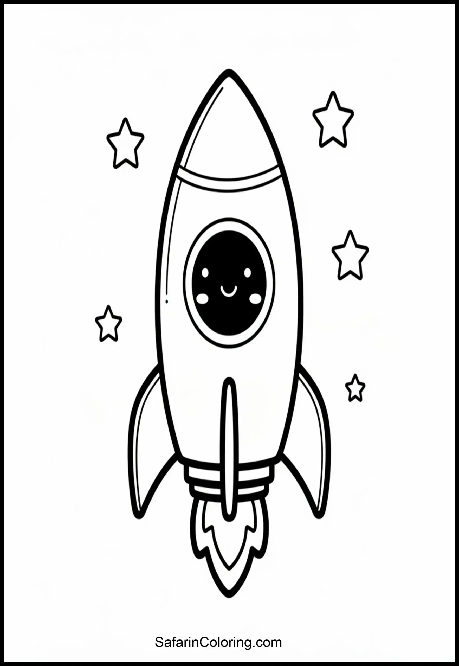 Kawaii Rocket Ship Coloring Scaled