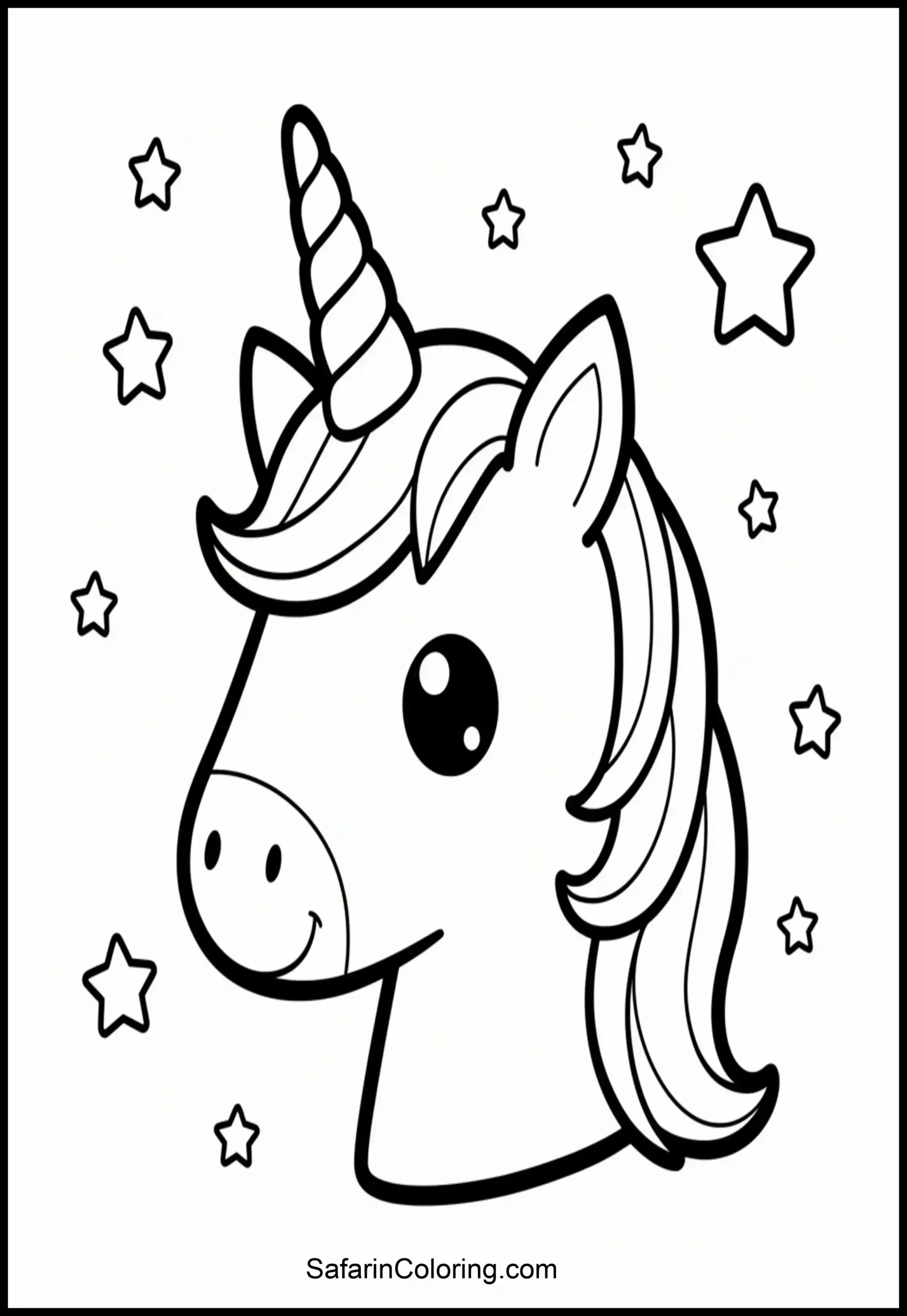 Kawaii Unicorn Face Coloring Scaled