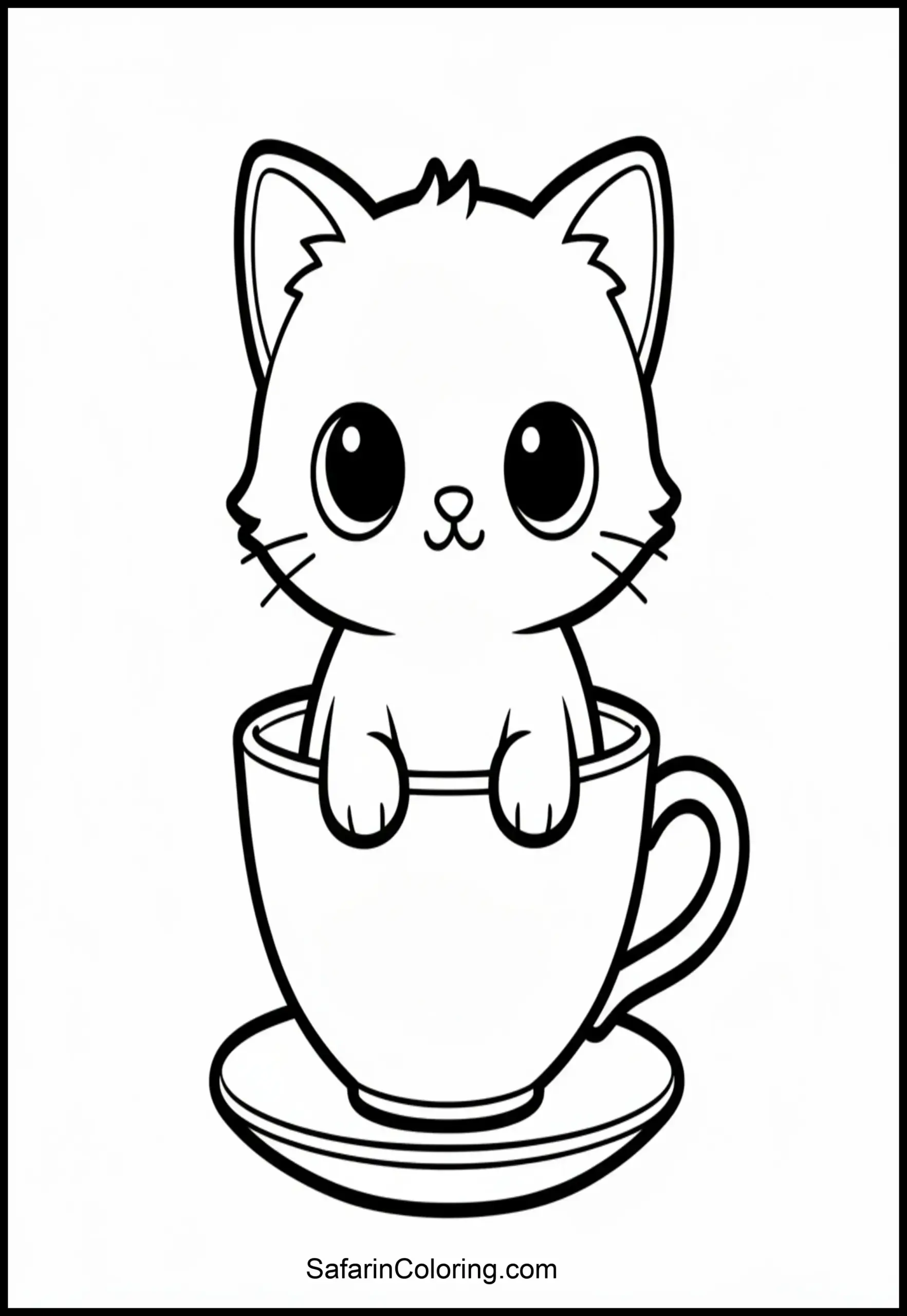 Kitten In Teacup Coloring Scaled