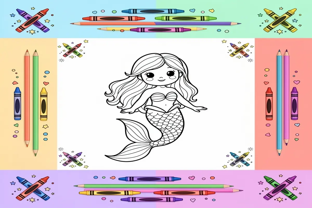 mermaid coloring pages for kids - Free Printable Coloring Page