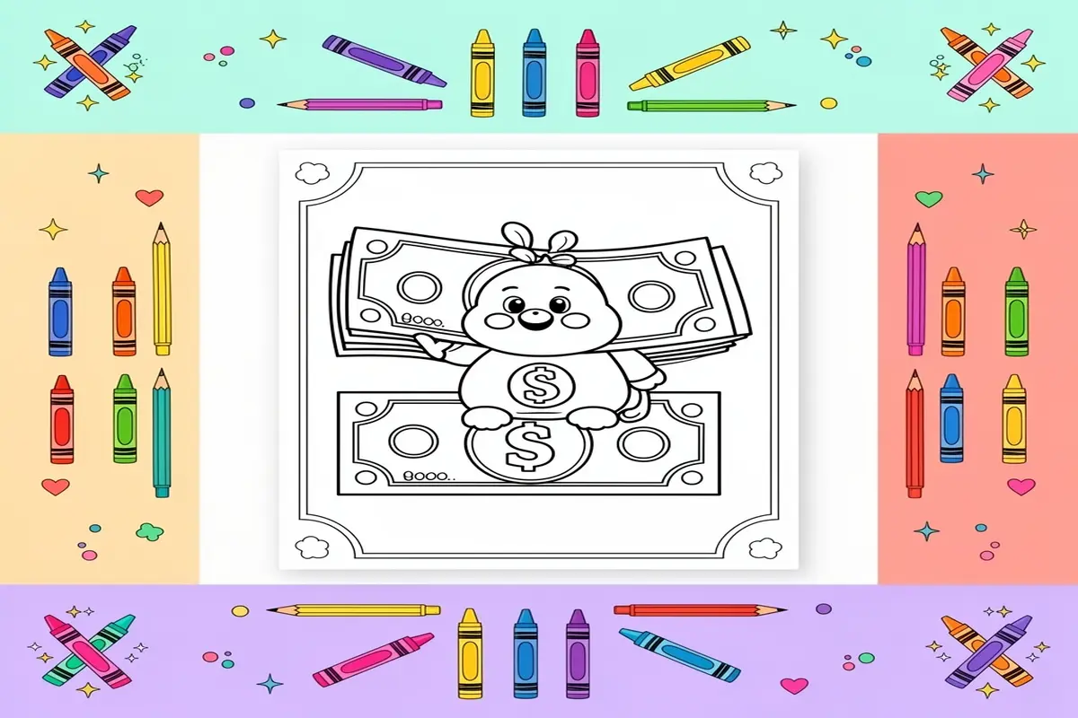 money coloring pages for kids - Free Printable Coloring Page