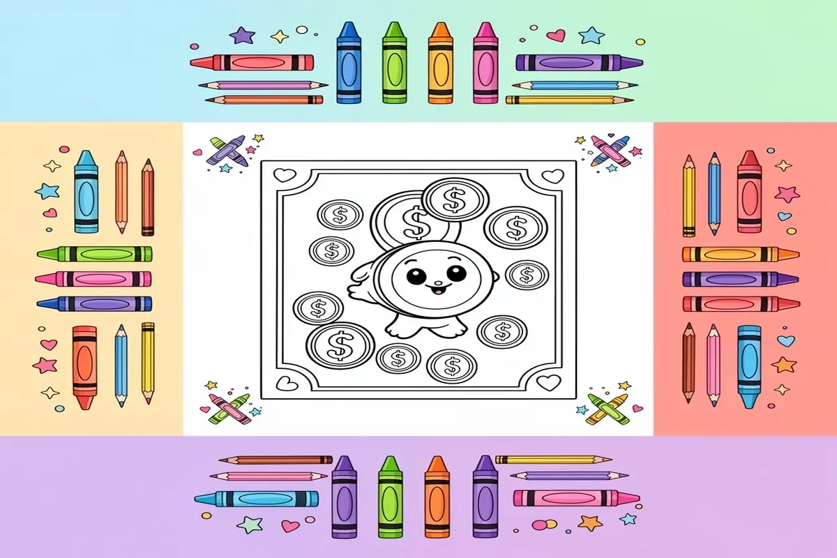 money coloring pages for kids - Free Printable Coloring Page