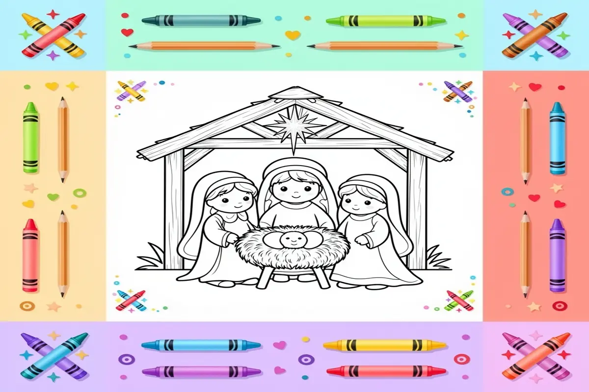 nativity scene coloring pages for kids - Free Printable Coloring Page