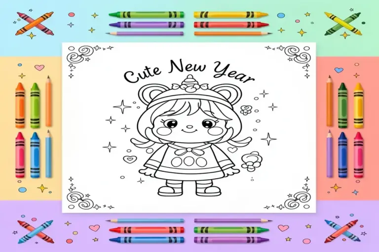 new year coloring pages for kids - Free Printable Coloring Page