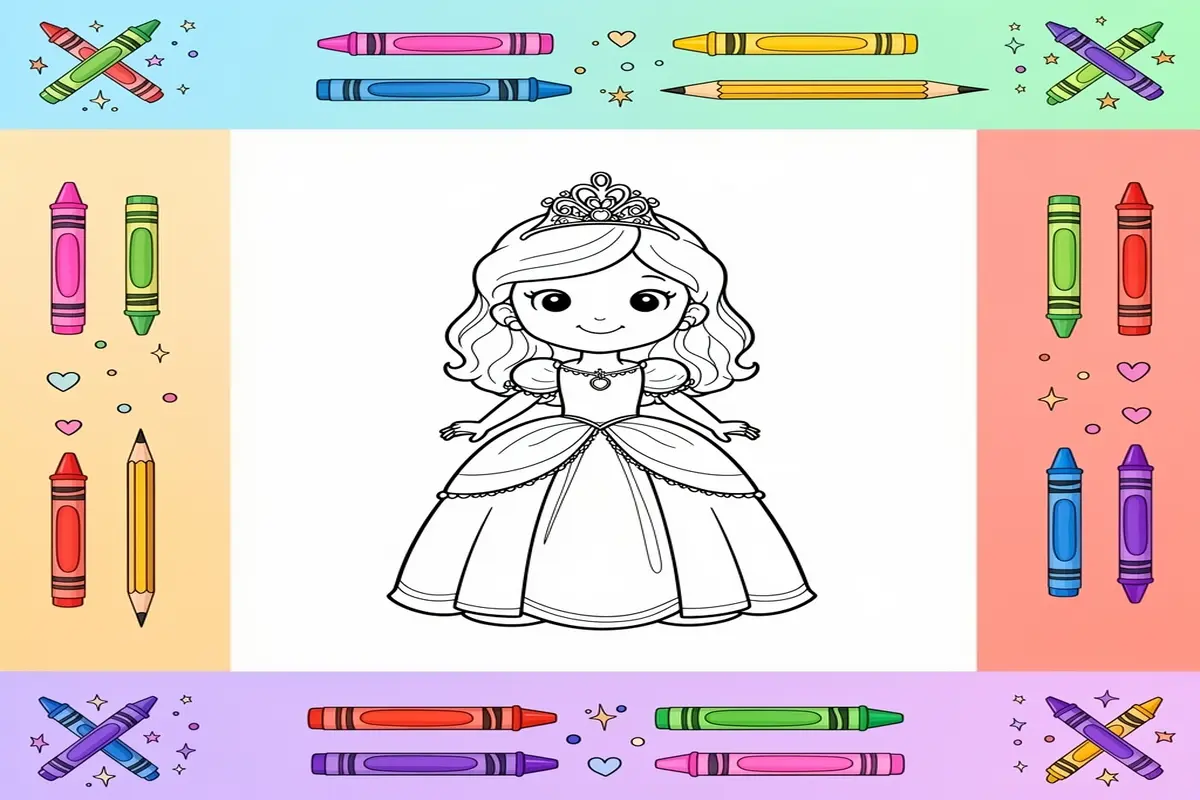 princess coloring pages for kids - Free Printable Coloring Page