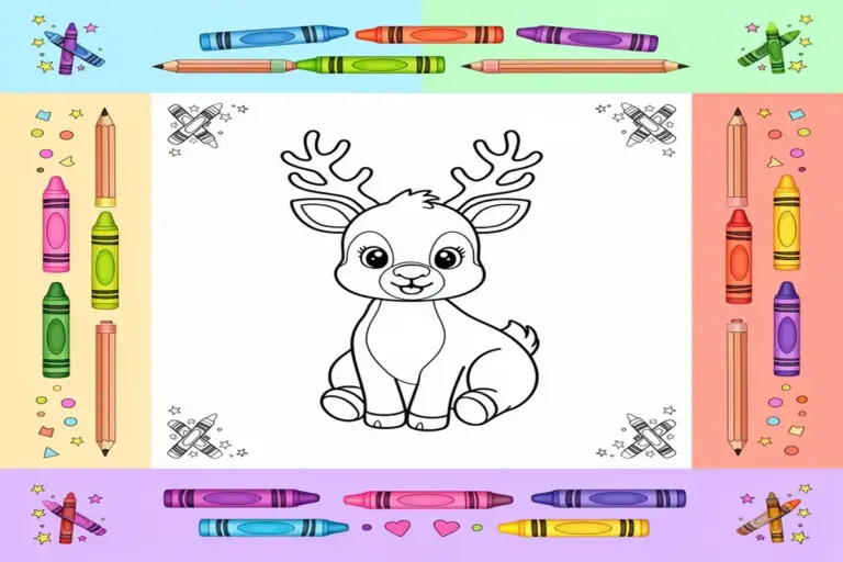 reindeer coloring pages for kids - Free Printable Coloring Page