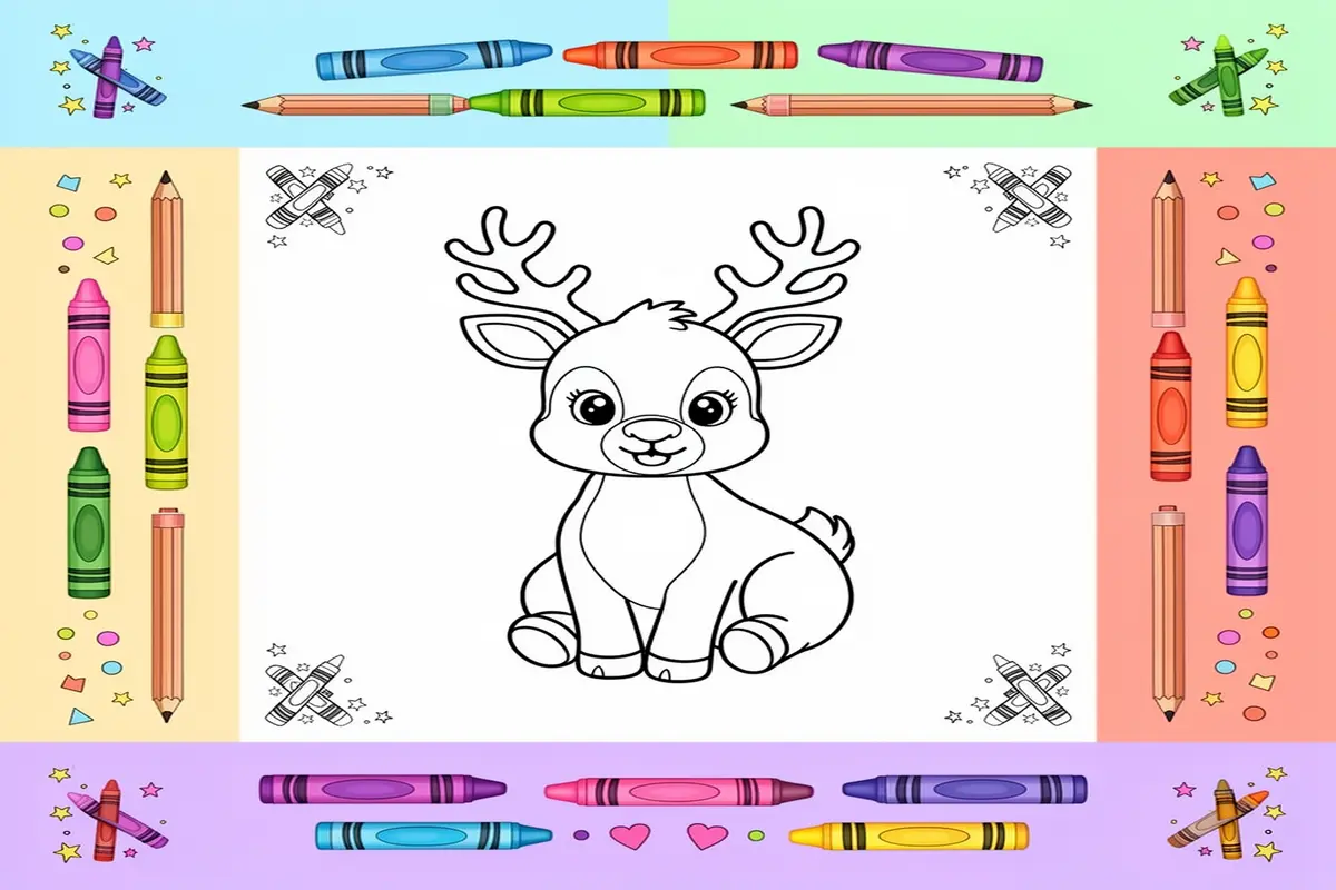 reindeer coloring pages for kids - Free Printable Coloring Page