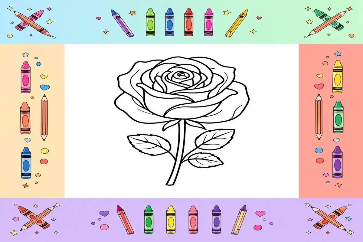 rose coloring pages for kids - Free Printable Coloring Page