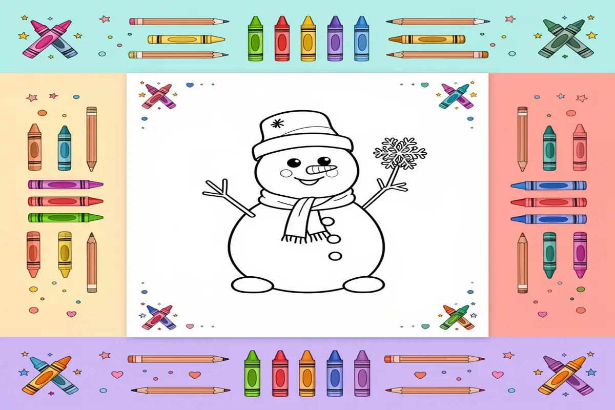 snowman coloring pages for kids - Free Printable Coloring Page
