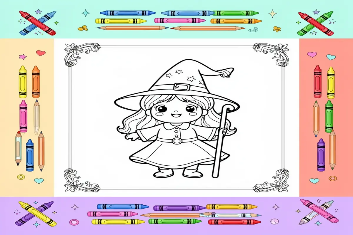 witch coloring pages for kids - Free Printable Coloring Page