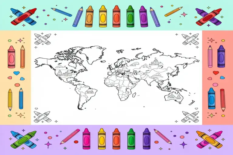 world map coloring pages for kids - Free Printable Coloring Page